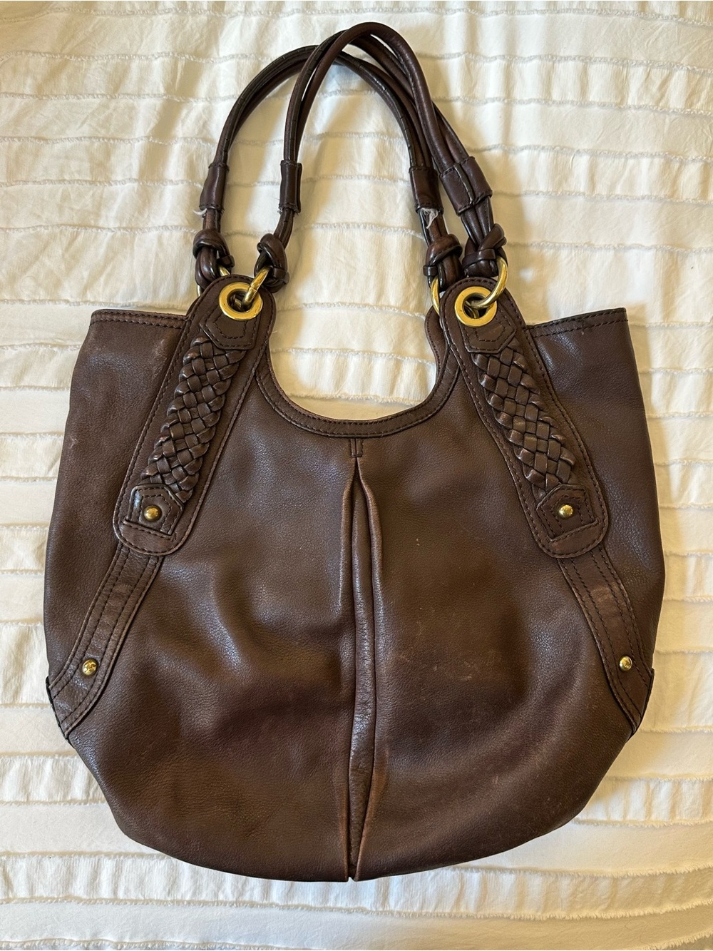 Banana Republic Dark Brown Leather Hobo with Braided Strap and Gold Hardware